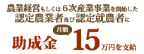 認定農業者及び認定就農者に助成金月額15万円を支給