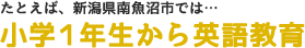 たとえば、新潟県南魚沼市では…小学１年生から英語教育