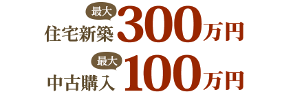 住宅新築最大300万円、中古購入最大100万円