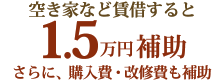 空き家など賃借すると最大1.5万円補助