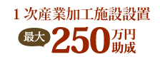 1次産業加工施設設置最大250万円助成