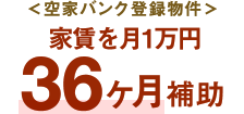 ＜空き家バンク登録物件＞家賃を月1万円を36ヶ月補助