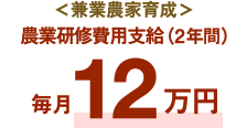 ＜兼業農家育成＞農業研修費用支給（2年間）毎月12万円