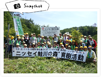 昨年植樹した苗木が元気に育っているのを見て、嬉しそうな職員の表情が見られた。