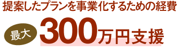 提案したプランを事業化するための経費最大300万円支援 