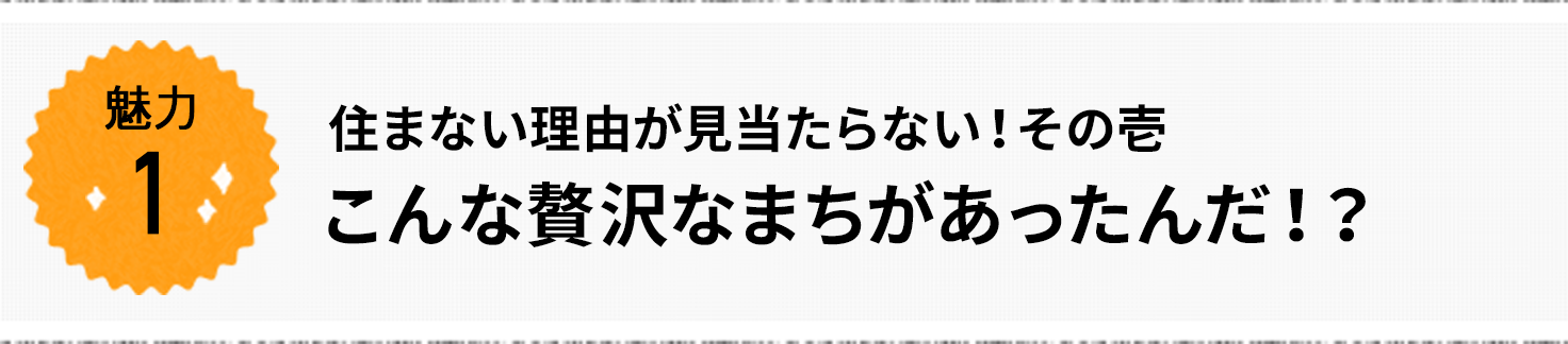 魅力1 住まない理由が見当たらない!その壱「こんな贅沢なまちがあったんだ!?」