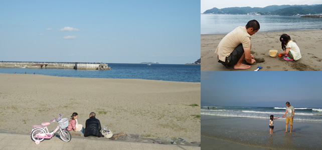休日は、引っ越す前からよく訪れていた長浜海浜公園にピクニックに行くことが多い菅谷さんご一家。アウトドア用の椅子を持って行ってコーヒーを飲んだり、月に２回開催されるフリーマケットに出店したり、砂遊びをしたり…特別な何かをしなくても、その場所にいるだけで満足できます。