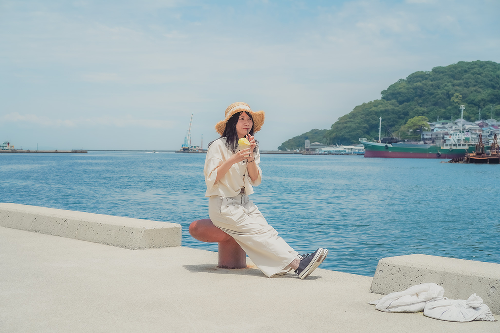 瀬戸内海の家島諸島を背景に地域魅力を発信する姫路市地域おこし協力隊の活動風景