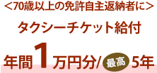 70歳以上の免許自主返納者にタクシーチケット給付